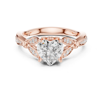 Heart Accented Lab Grown Diamond Engagement Ring