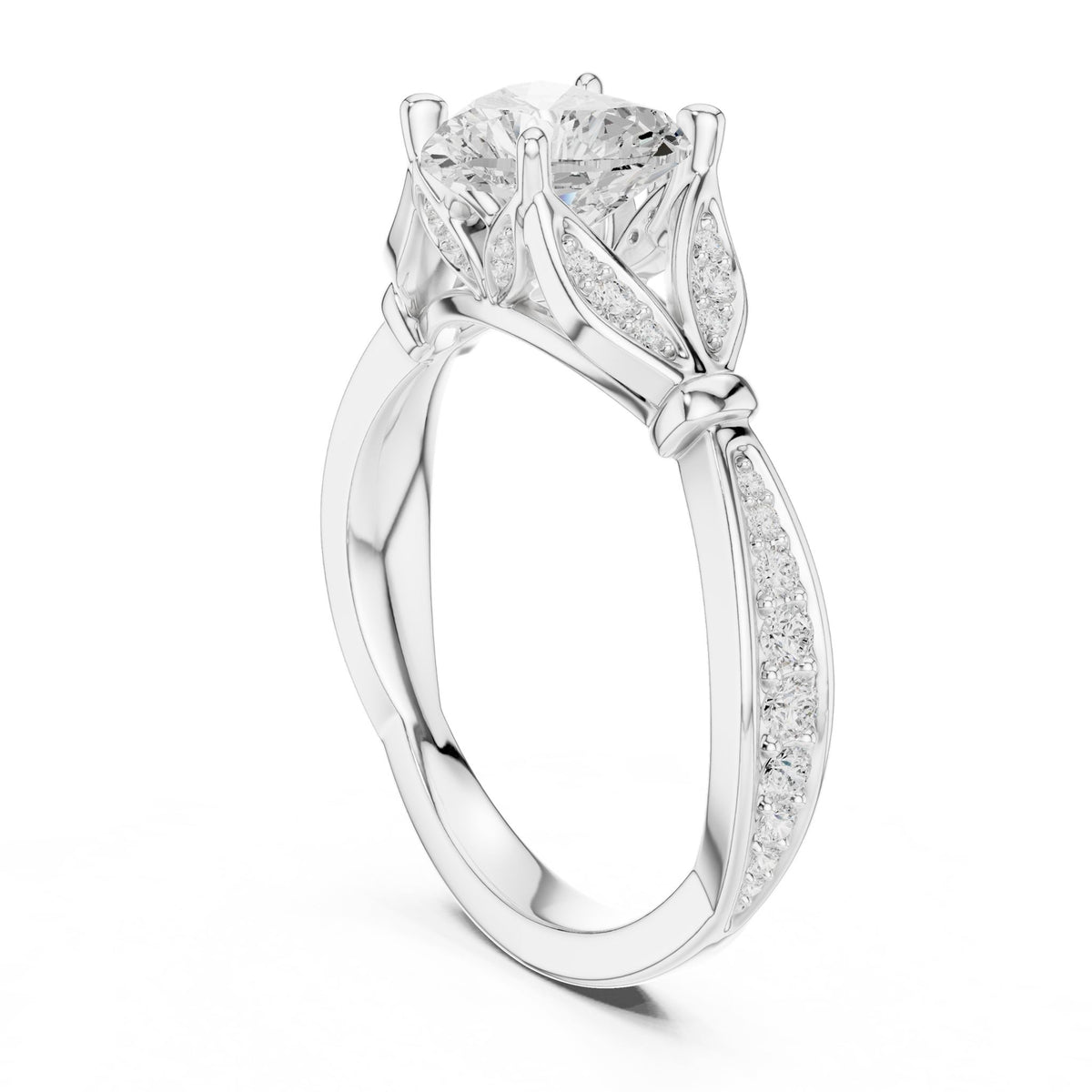 Heart Accented Lab Grown Diamond Engagement Ring