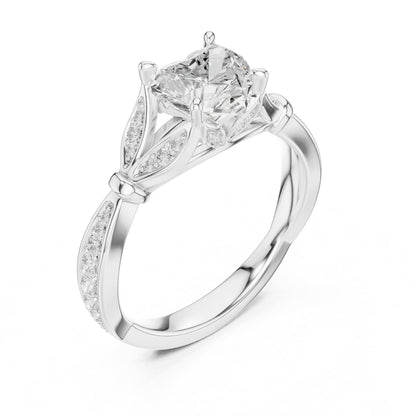 Heart Accented Lab Grown Diamond Engagement Ring