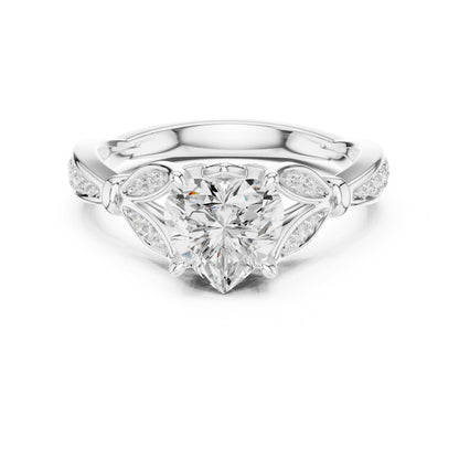 Heart Accented Lab Grown Diamond Engagement Ring