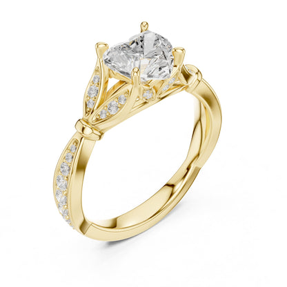 Heart Accented Lab Grown Diamond Engagement Ring