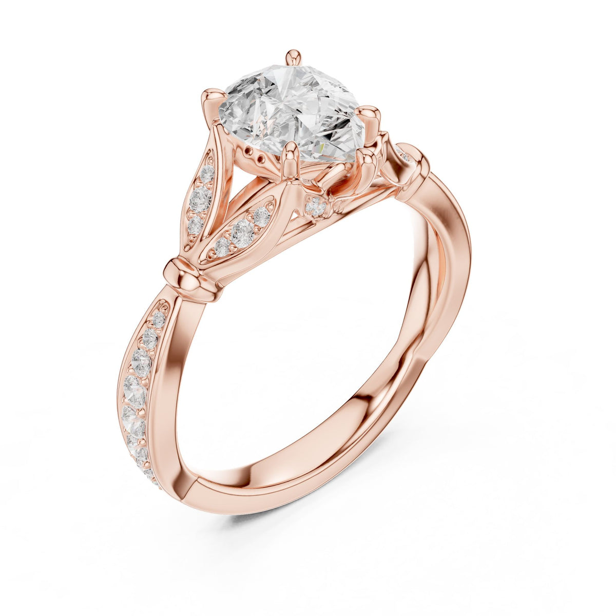 Heart Accented Lab Grown Diamond Engagement Ring