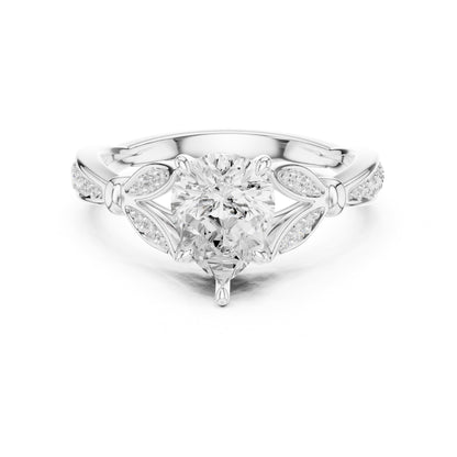 Heart Accented Lab Grown Diamond Engagement Ring