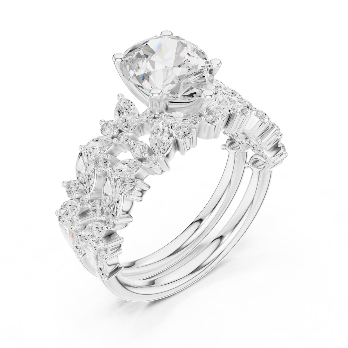 Heart Accented Lab Grown Diamond Engagement Ring