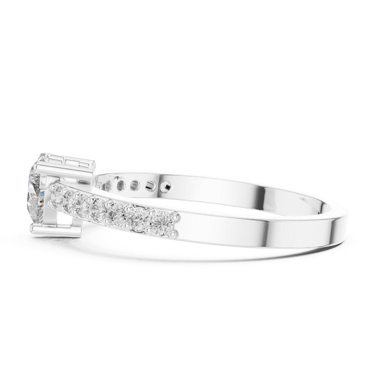 Heart Accented Lab Grown Diamond Engagement Ring