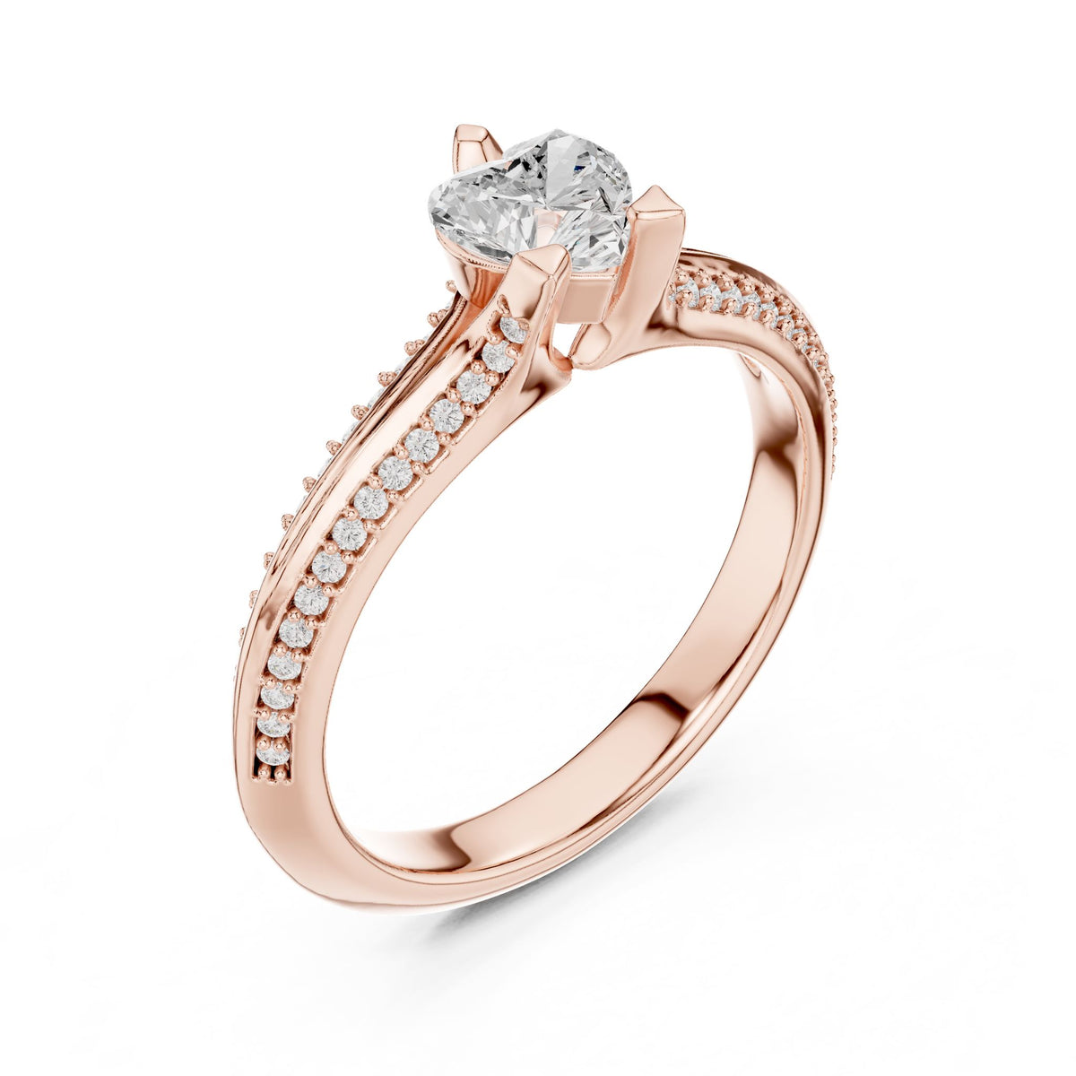 Heart Accented Lab Grown Diamond Engagement Ring