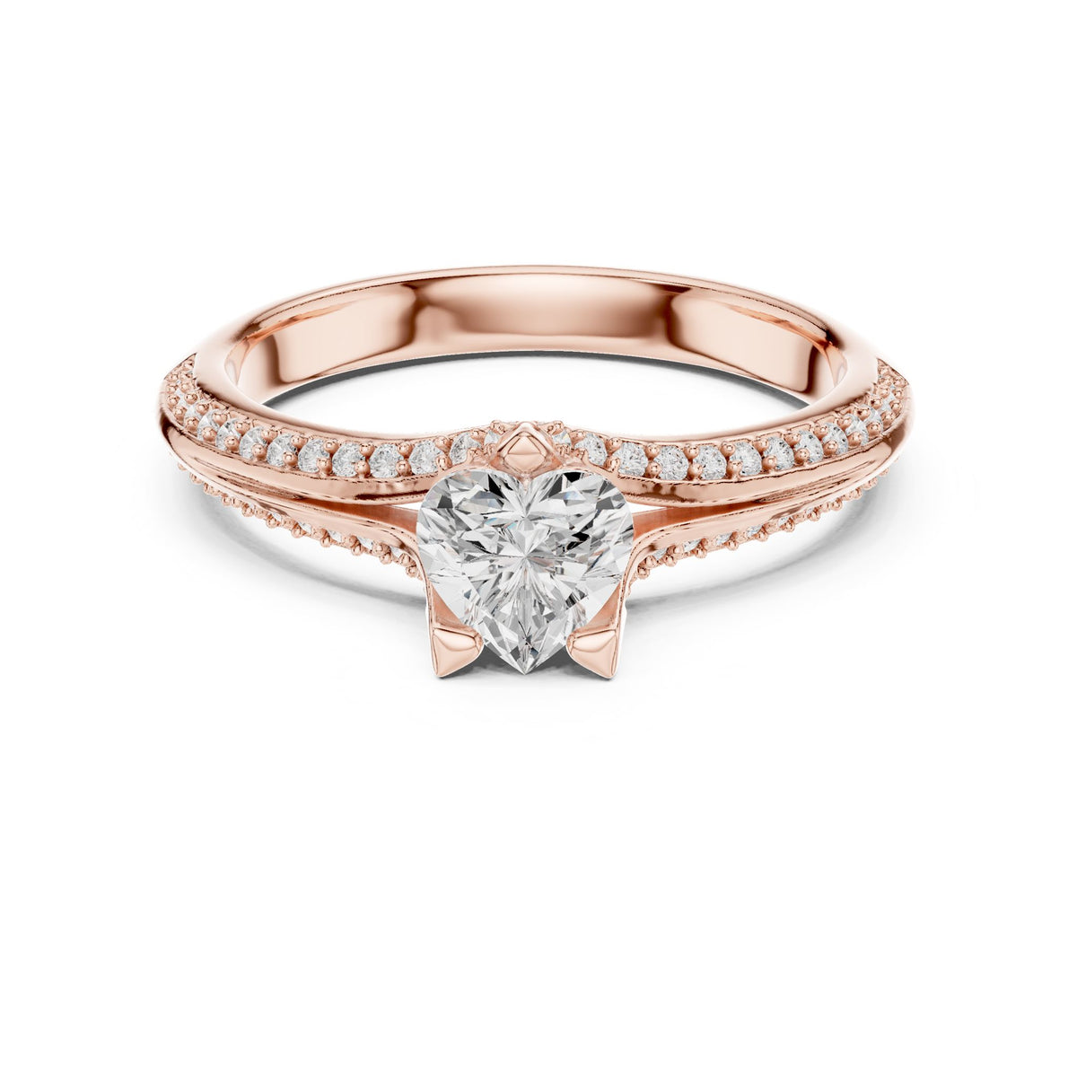 Heart Accented Lab Grown Diamond Engagement Ring