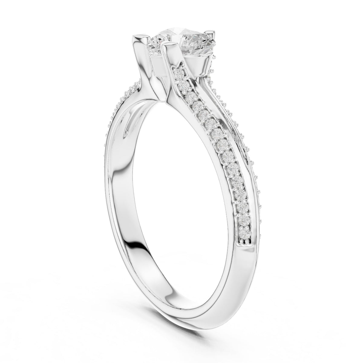Heart Accented Lab Grown Diamond Engagement Ring
