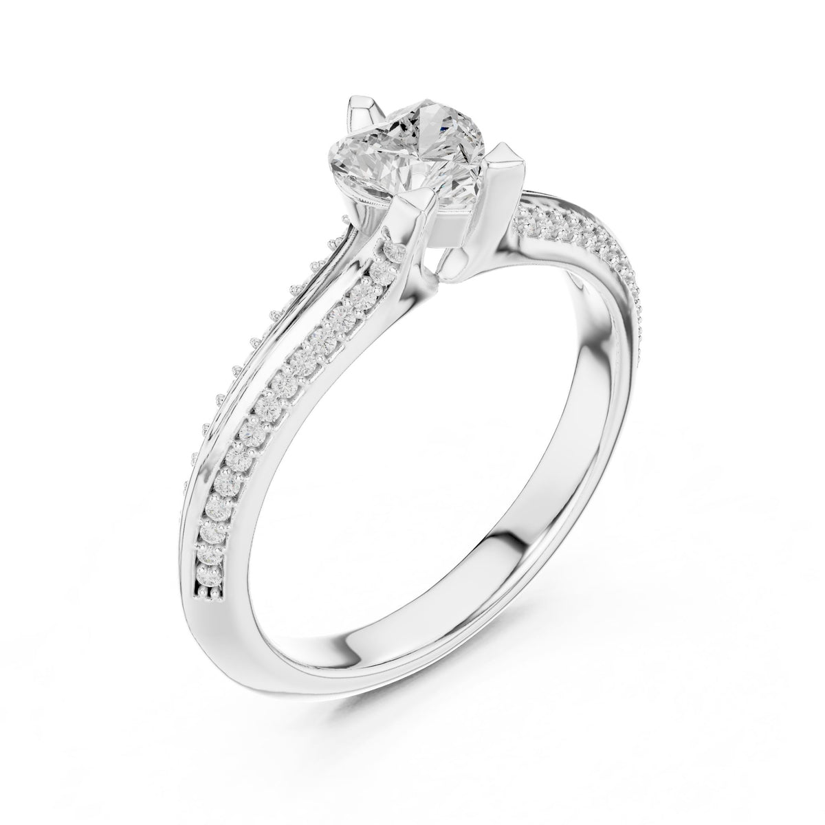 Heart Accented Lab Grown Diamond Engagement Ring