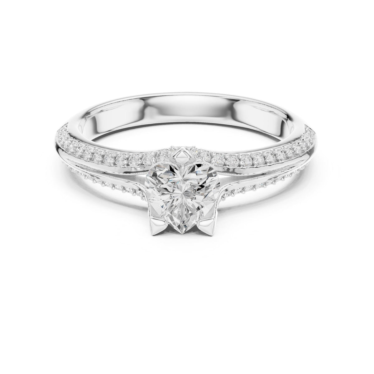 Heart Accented Lab Grown Diamond Engagement Ring
