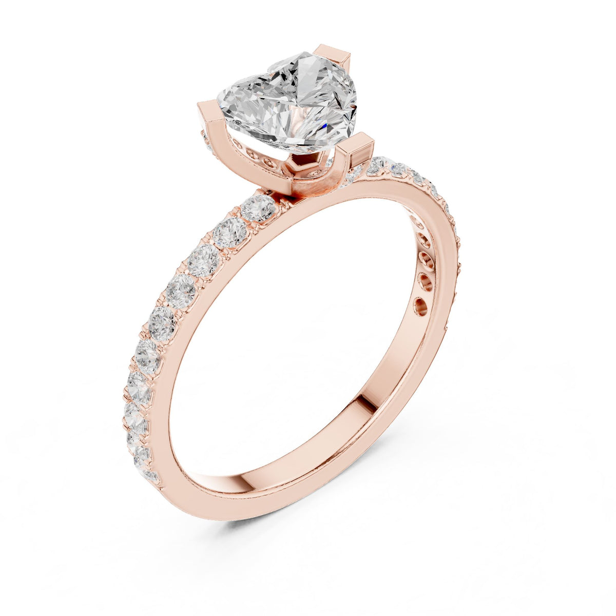 Heart Accented Lab Grown Diamond Engagement Ring