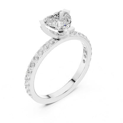Heart Accented Lab Grown Diamond Engagement Ring
