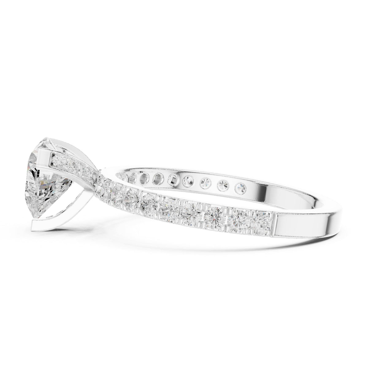 Heart Accented Lab Grown Diamond Engagement Ring