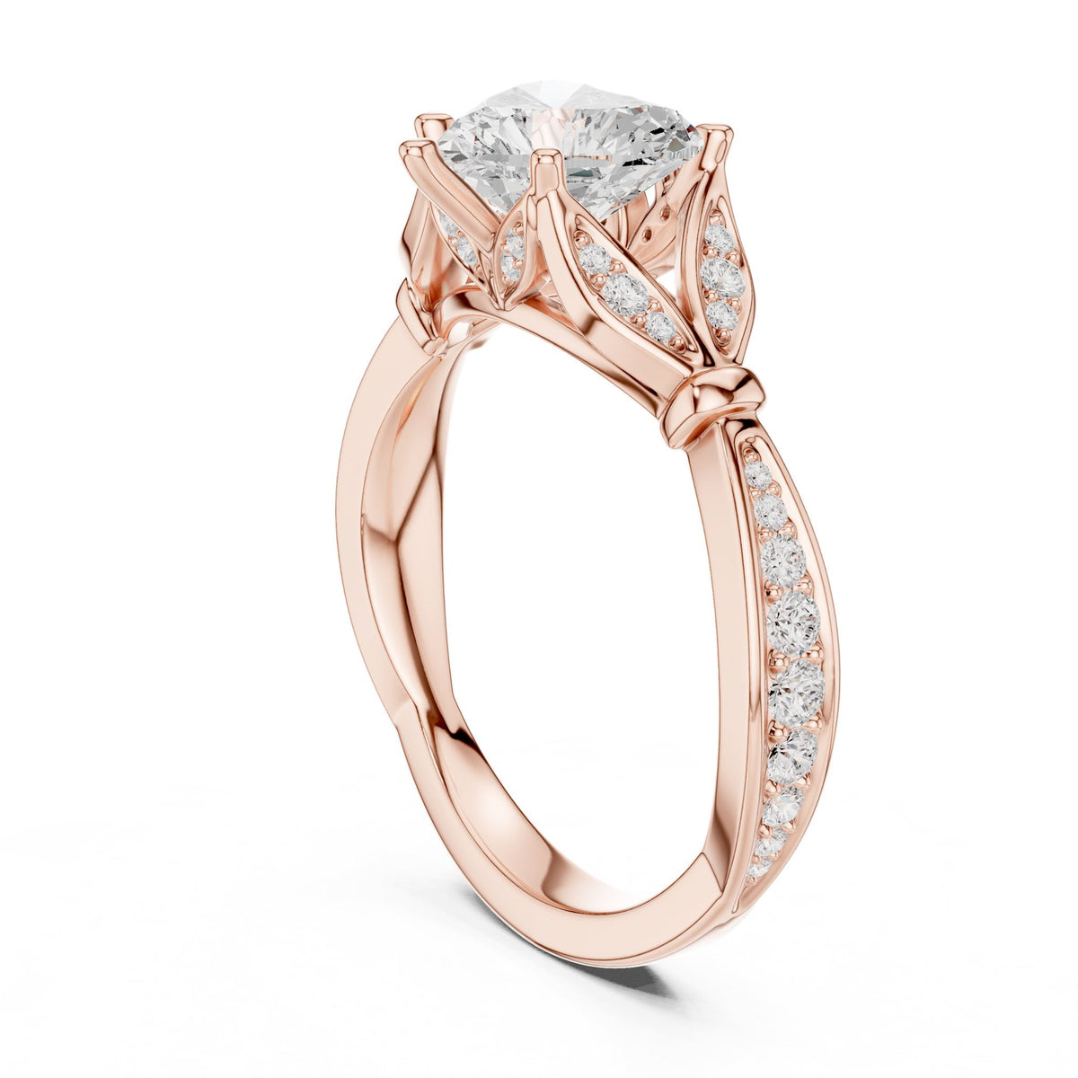Heart Accented Lab Grown Diamond Engagement Ring