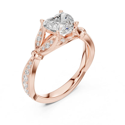 Heart Accented Lab Grown Diamond Engagement Ring