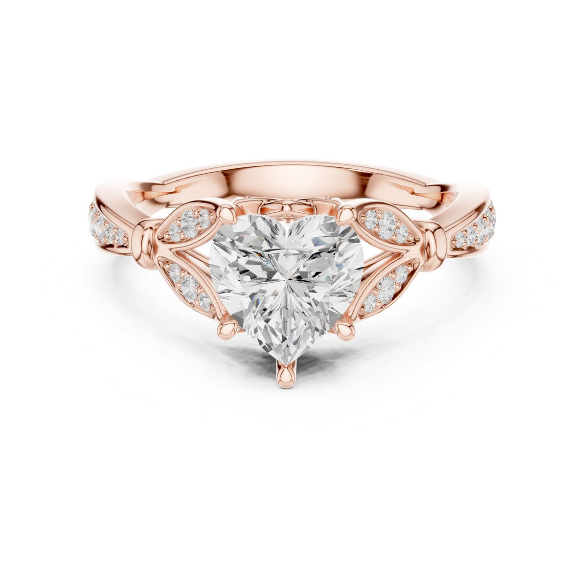 Heart Accented Lab Grown Diamond Engagement Ring