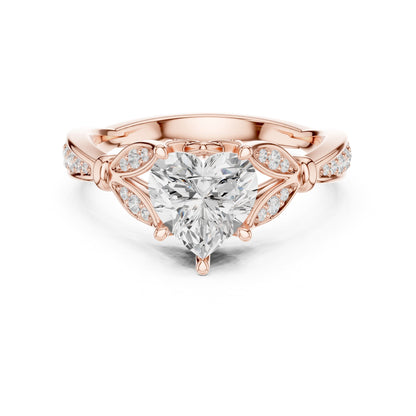 Heart Accented Lab Grown Diamond Engagement Ring