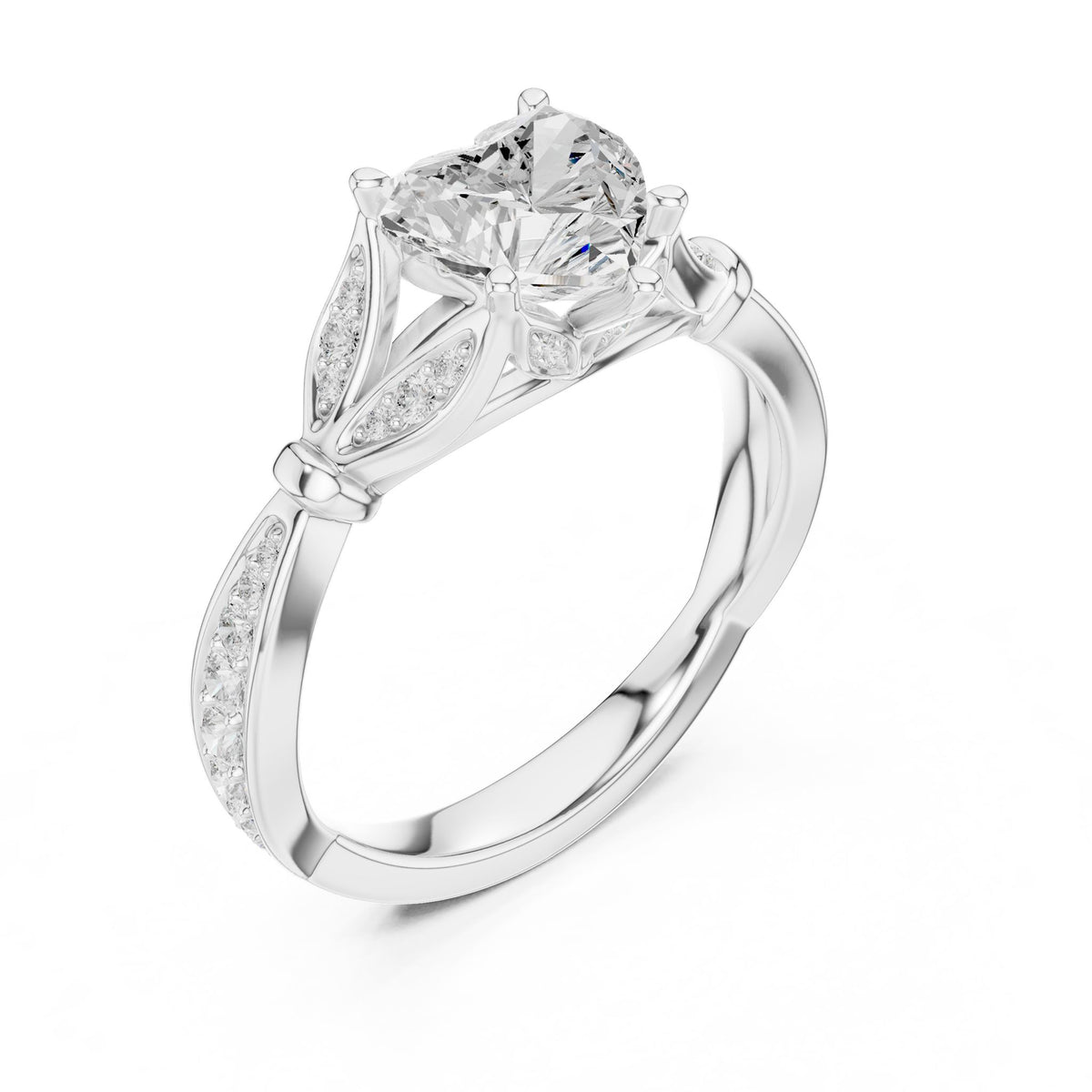 Heart Accented Lab Grown Diamond Engagement Ring