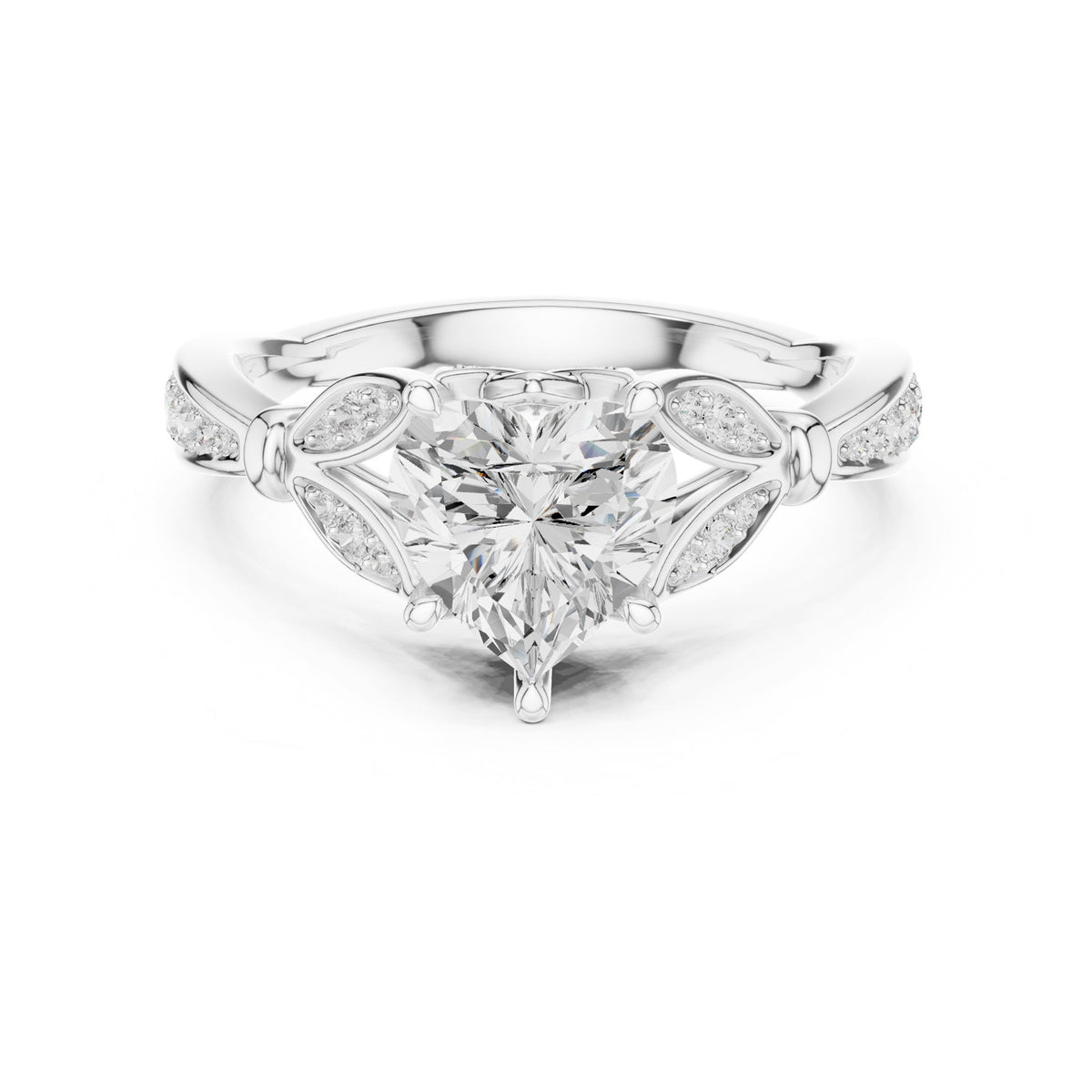 Heart Accented Lab Grown Diamond Engagement Ring