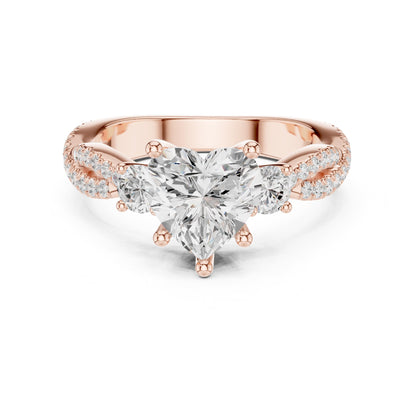 Heart Three Stone Lab Grown Diamond Engagement Ring