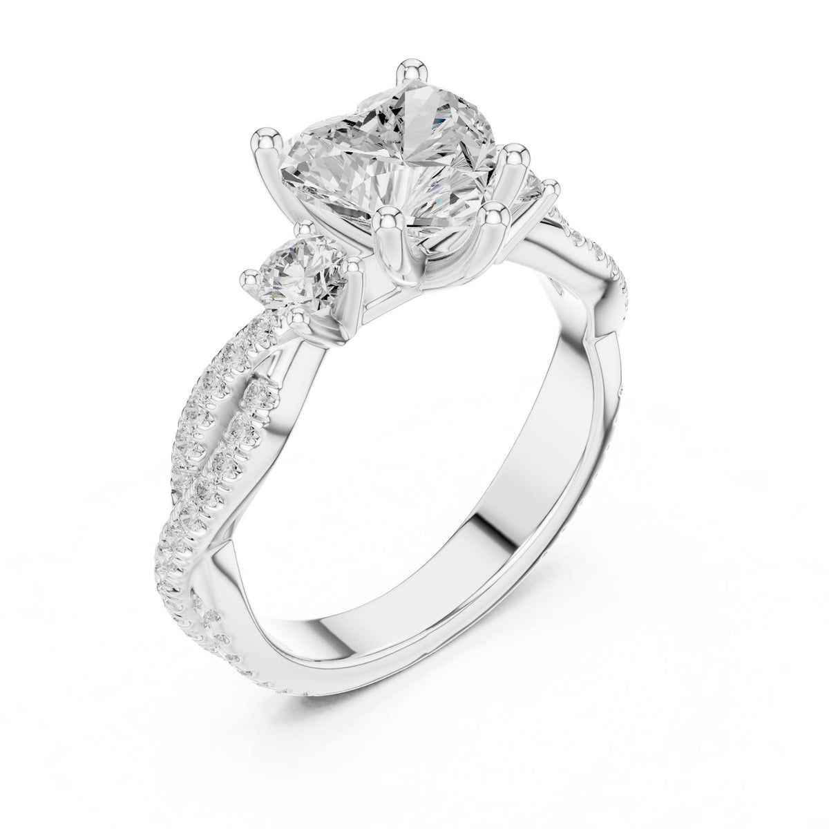 Heart Three Stone Lab Grown Diamond Engagement Ring
