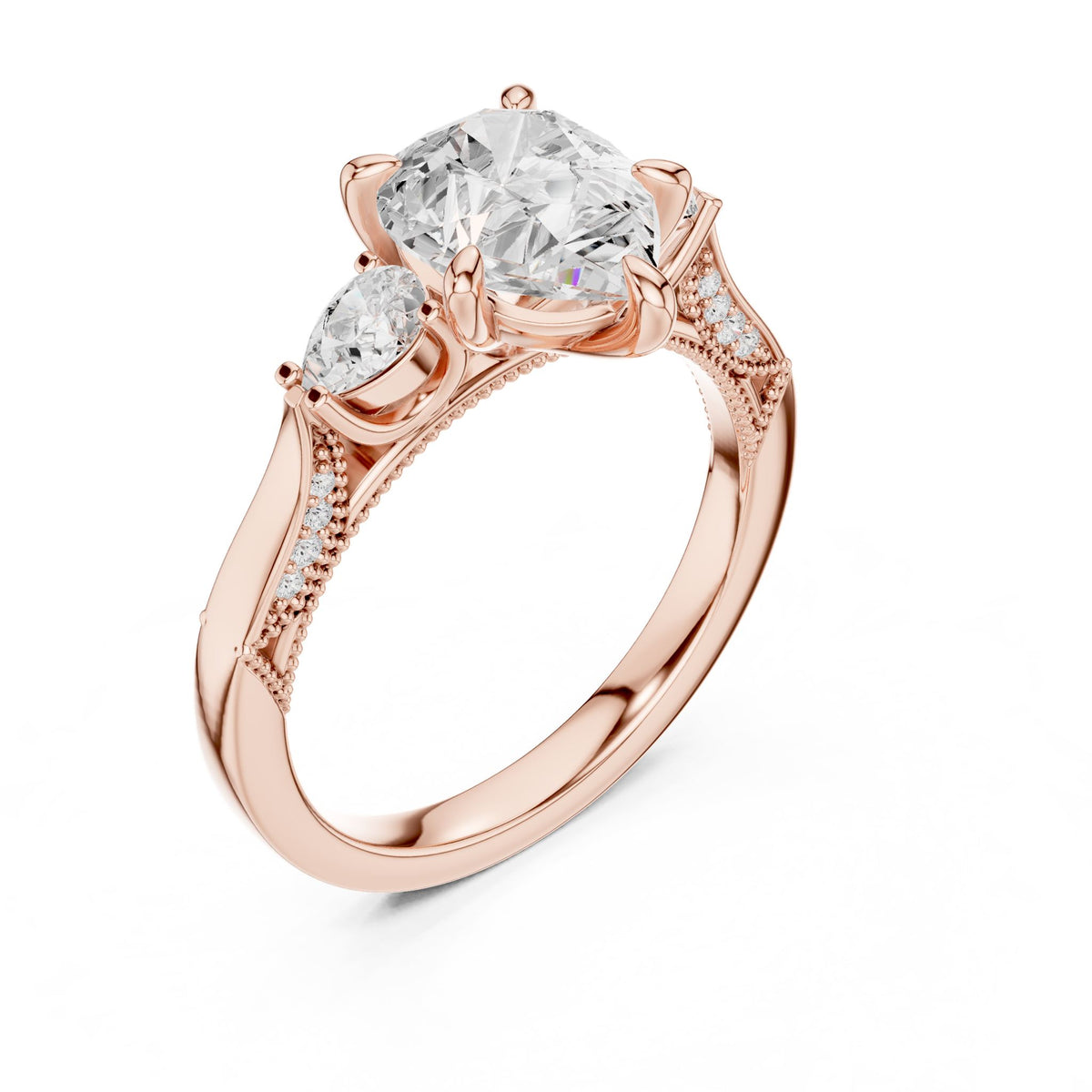 Heart Three Stone Lab Grown Diamond Engagement Ring