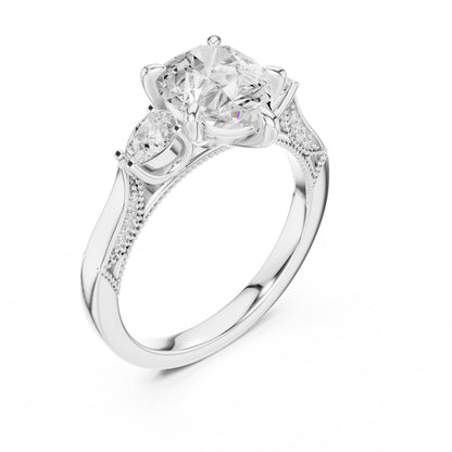 Heart Three Stone Lab Grown Diamond Engagement Ring