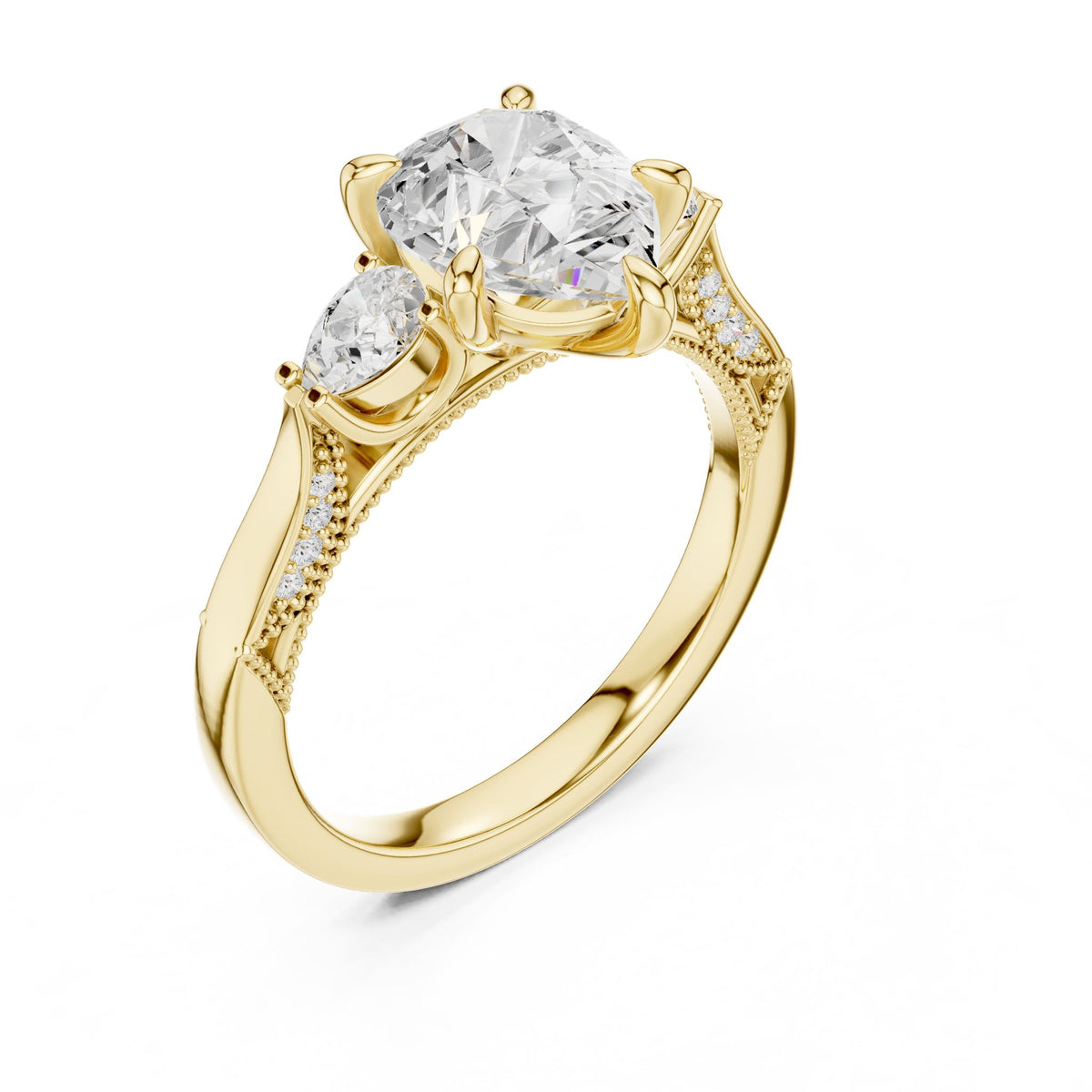Heart Three Stone Lab Grown Diamond Engagement Ring