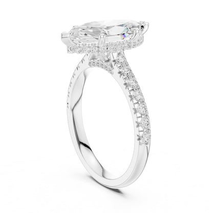 Marquise Hidden Halo Lab Grown Diamond Engagement Ring
