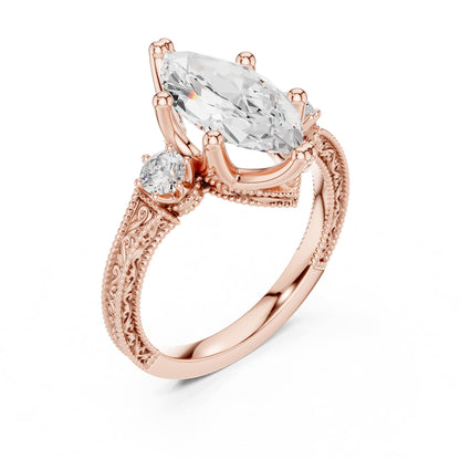 Marquise Three Stone Lab Grown Diamond Engagement Ring