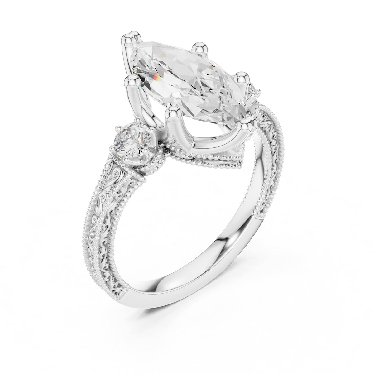 Marquise Three Stone Lab Grown Diamond Engagement Ring