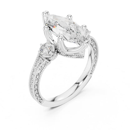 Marquise Three Stone Lab Grown Diamond Engagement Ring