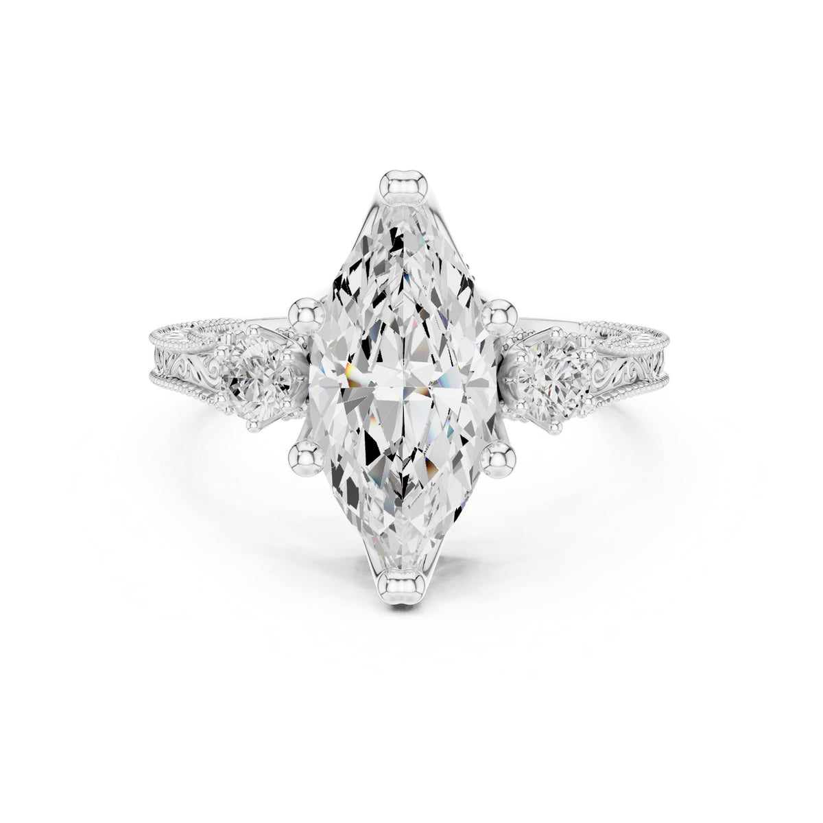 Marquise Three Stone Lab Grown Diamond Engagement Ring