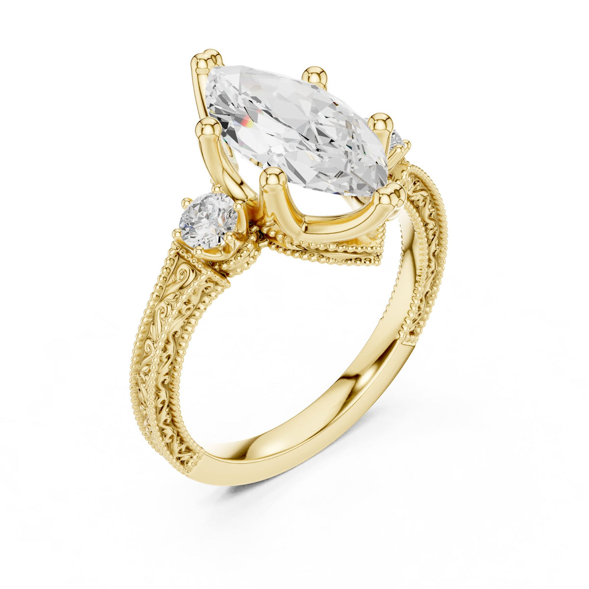 Marquise Three Stone Lab Grown Diamond Engagement Ring