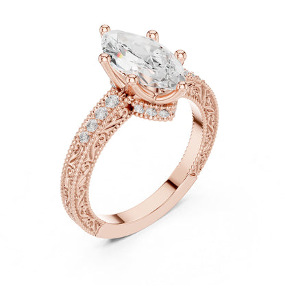 Marquise Vintage Lab Grown Diamond Engagement Ring
