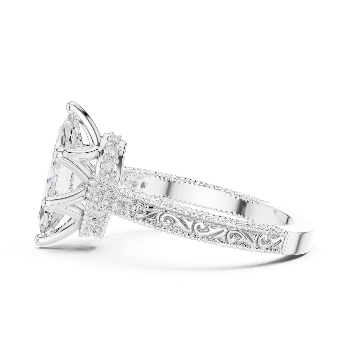 Marquise Vintage Lab Grown Diamond Engagement Ring
