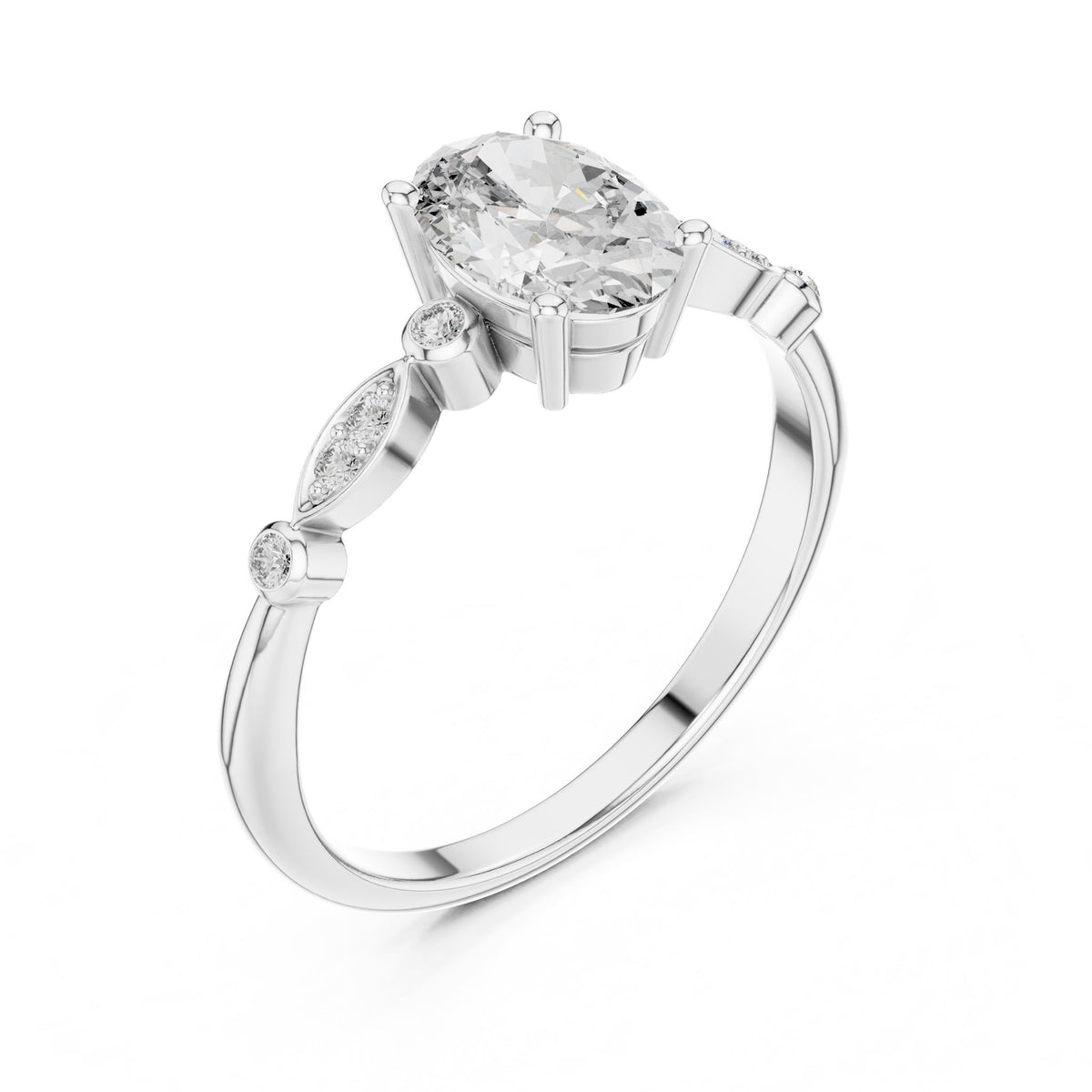 Oval Accented Lab Grown Diamond Engagement Ring