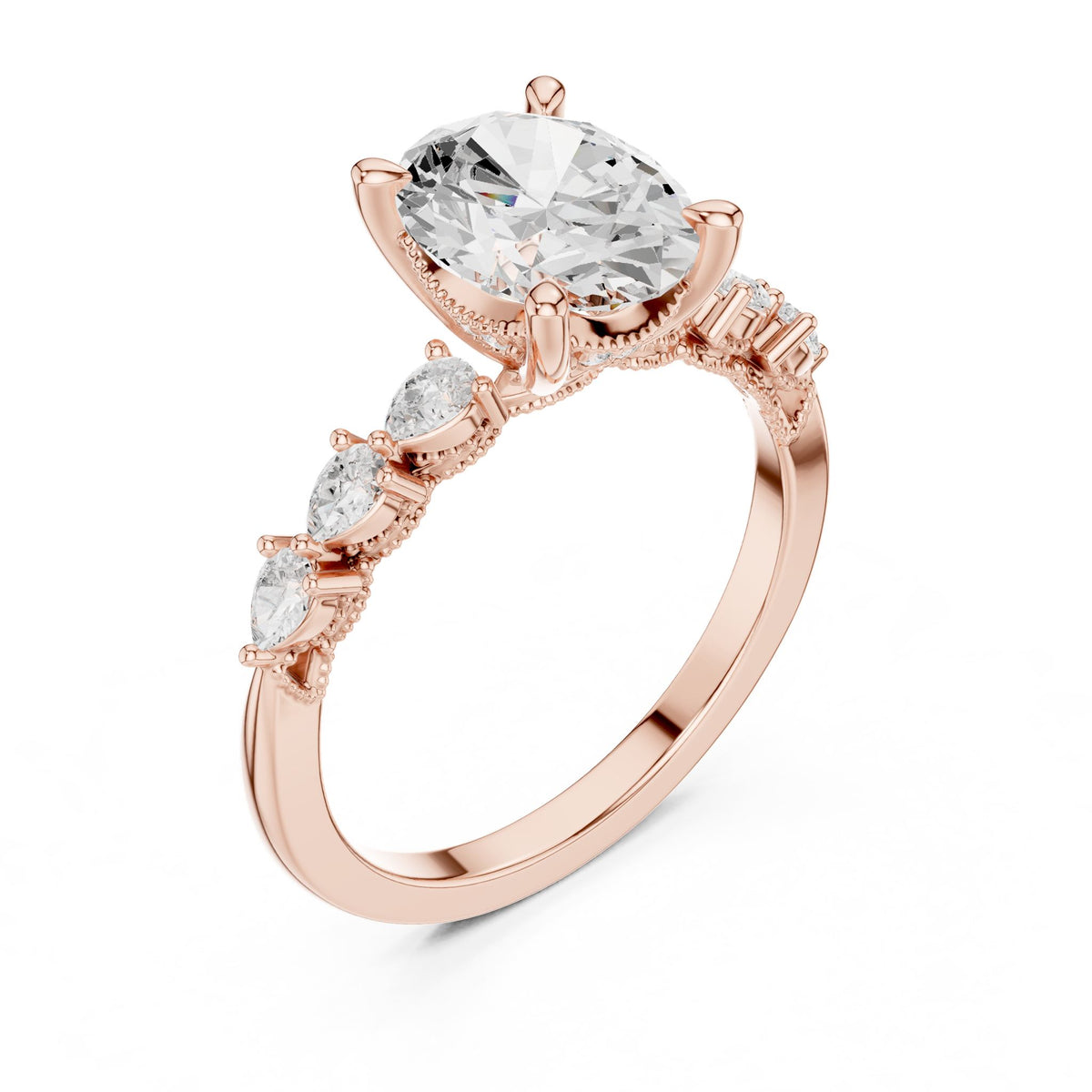 Oval Accented Lab Grown Diamond Engagement Ring