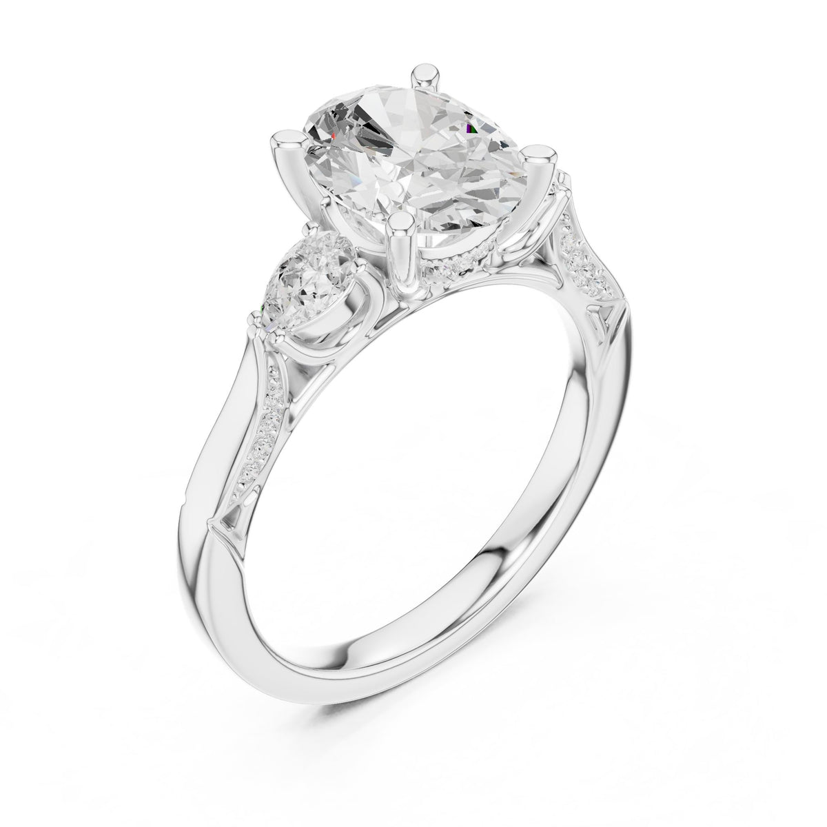 Oval Three Stone Lab Grown Diamond Engagement Ring