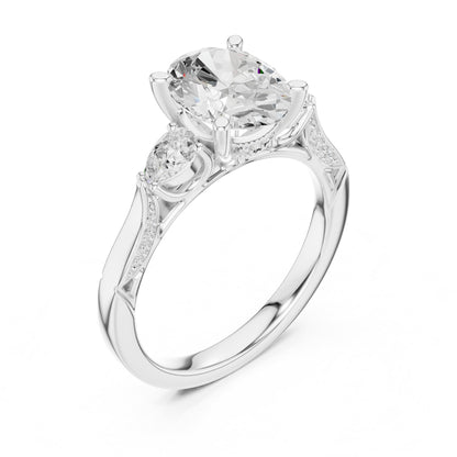 Oval Three Stone Lab Grown Diamond Engagement Ring