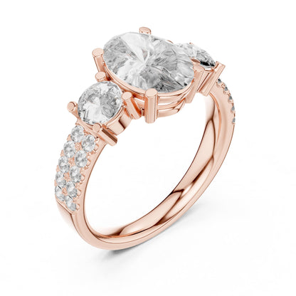 Oval Three Stone Lab Grown Diamond Engagement Ring