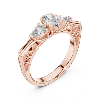 Oval Three Stone Lab Grown Diamond Engagement Ring