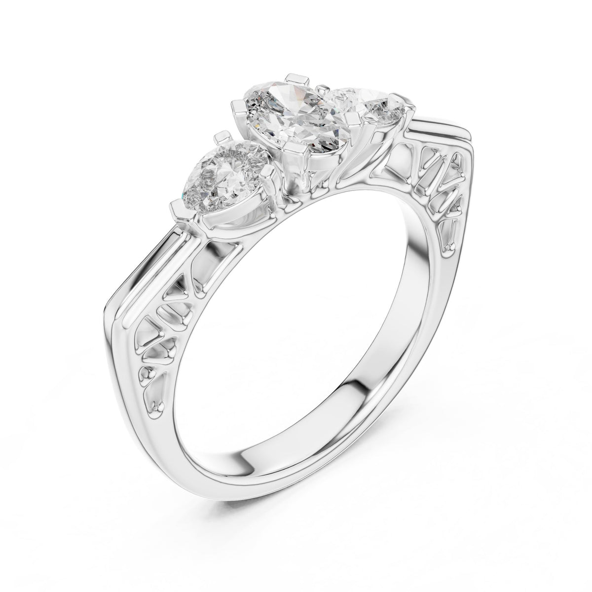 Oval Three Stone Lab Grown Diamond Engagement Ring