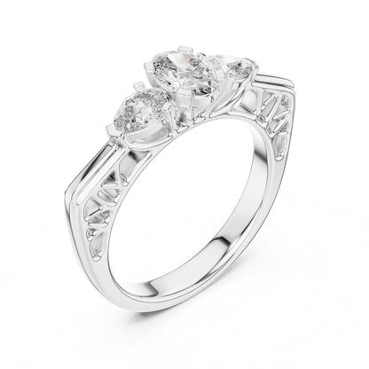 Oval Three Stone Lab Grown Diamond Engagement Ring