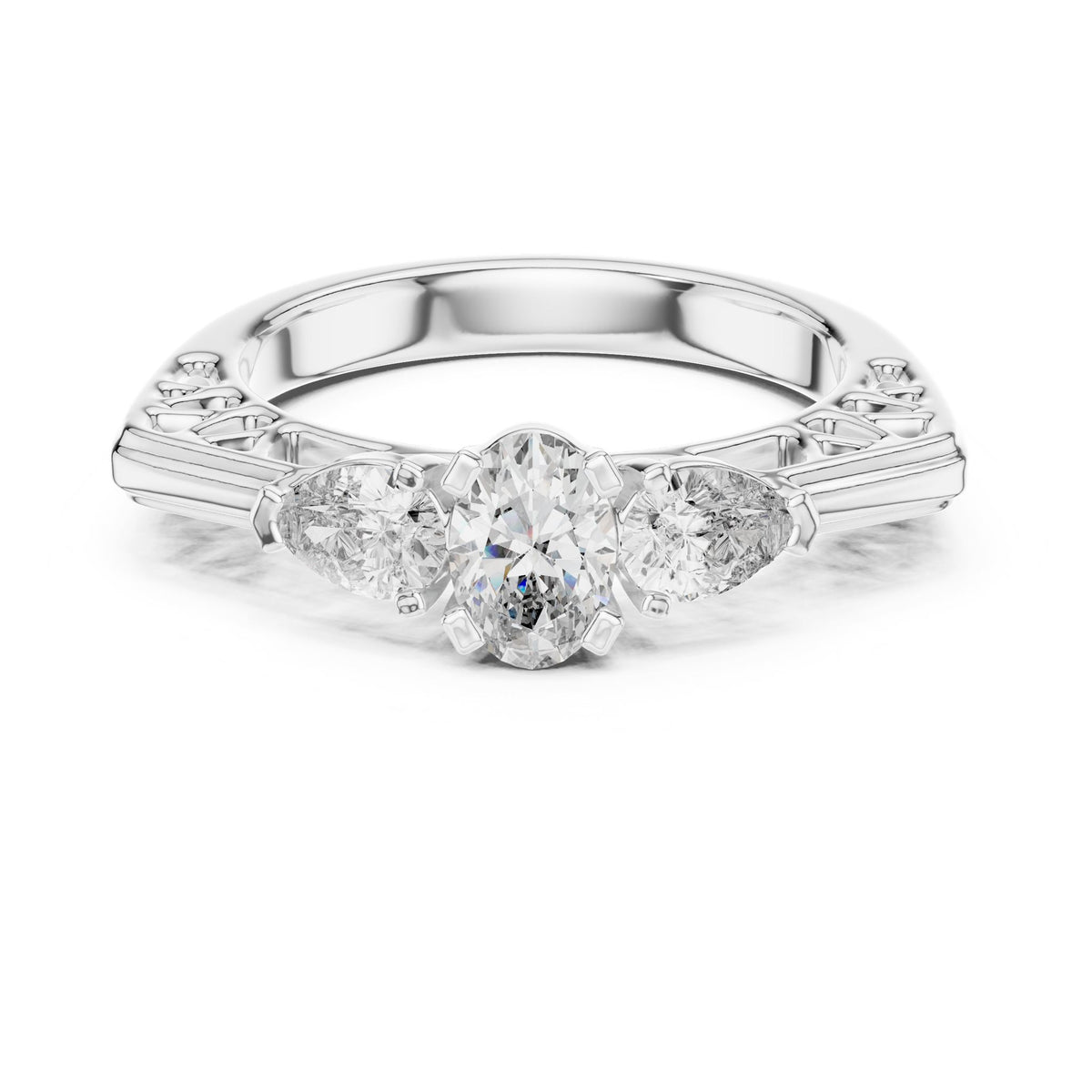 Oval Three Stone Lab Grown Diamond Engagement Ring