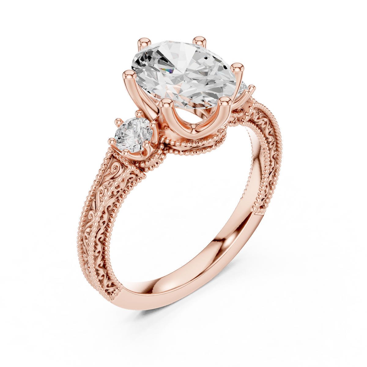 Oval Three Stone Lab Grown Diamond Engagement Ring