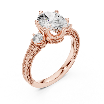 Oval Three Stone Lab Grown Diamond Engagement Ring