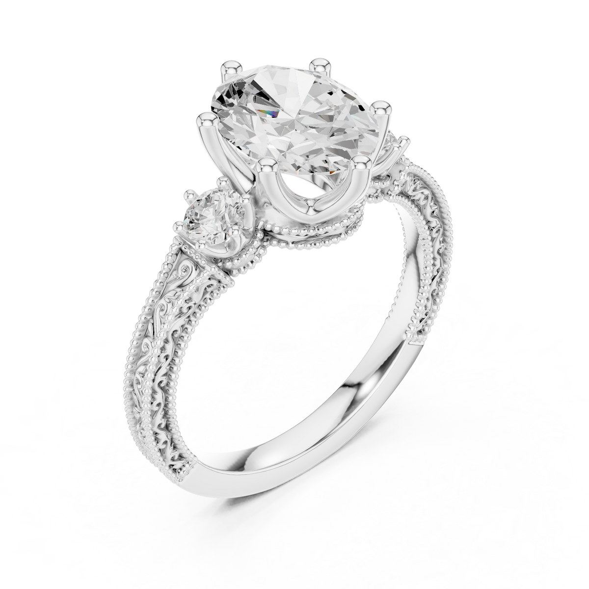 Oval Three Stone Lab Grown Diamond Engagement Ring