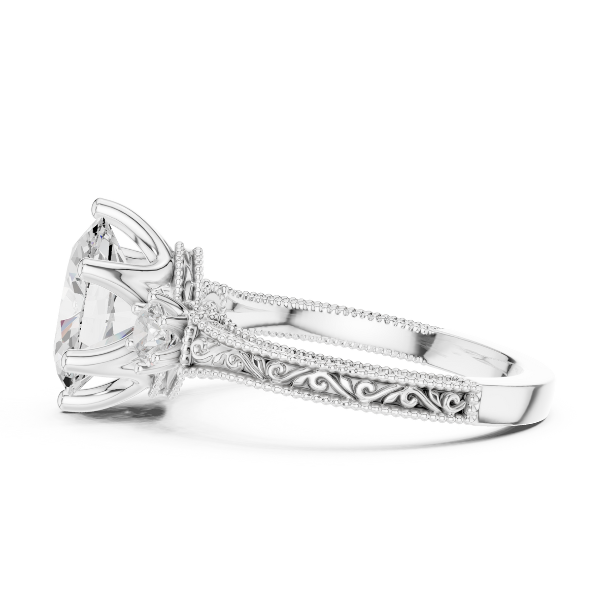 Oval Three Stone Lab Grown Diamond Engagement Ring