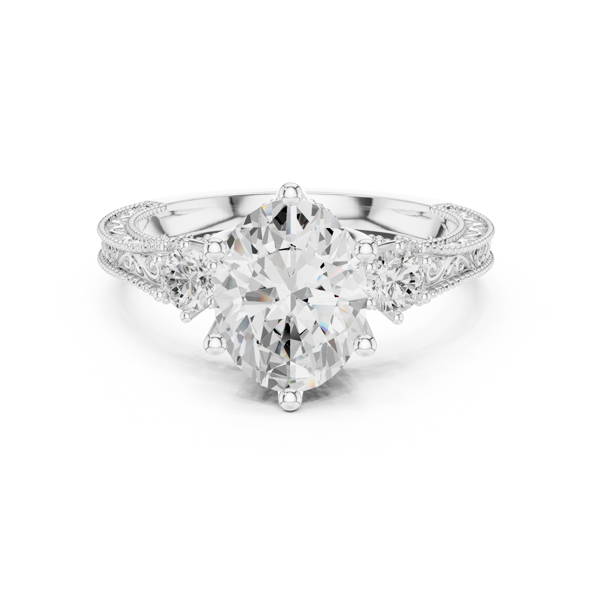 Oval Three Stone Lab Grown Diamond Engagement Ring
